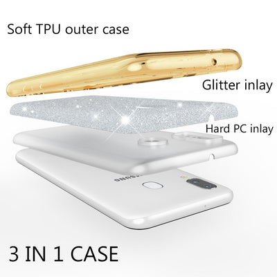 NALIA Glitzerhülle für Samsung Galaxy A40 – Funkelnder Glitzer-Look & Grip – SHINEPOP (Silikon Case) – Marke aus Berlin Gold NALIA Protective Hülle
