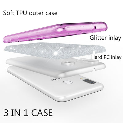 NALIA Glitzerhülle für Samsung Galaxy A40 – Funkelnder Glitzer-Look & Grip – SHINEPOP (Silikon Case) – Marke aus Berlin Lila NALIA Protective Hülle