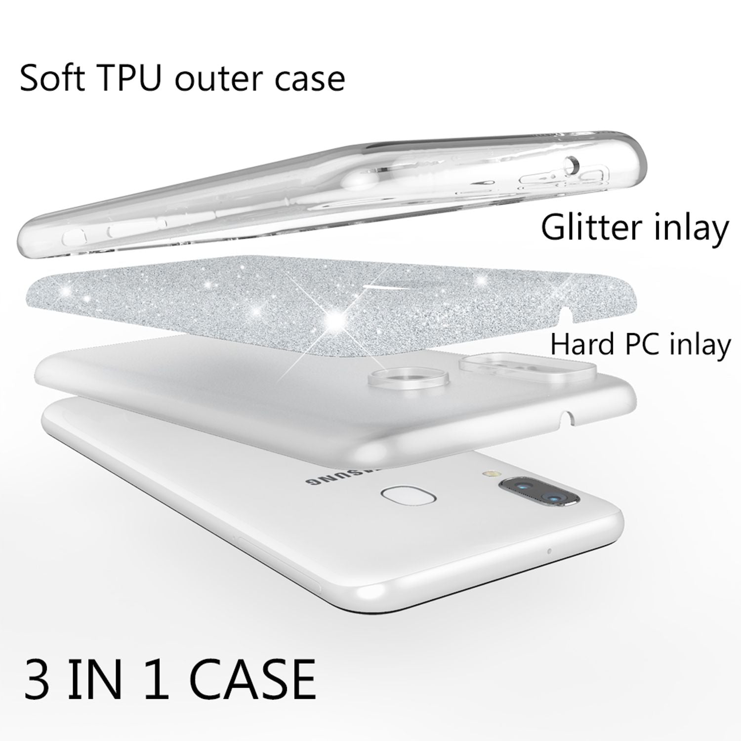 NALIA Glitzer Handyhülle für Samsung Galaxy A40, Diamant Schutzhülle Glitzer Handyhülle Silber NALIA Protective Hülle