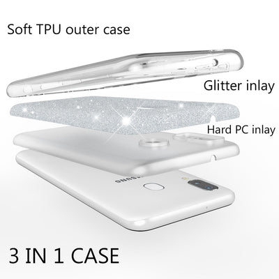 NALIA Glitzerhülle für Samsung Galaxy A40 – Funkelnder Glitzer-Look & Grip – SHINEPOP (Silikon Case) – Marke aus Berlin Silber NALIA Protective Hülle