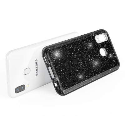 NALIA Glitzerhülle für Samsung Galaxy A40 – Funkelnder Glitzer-Look & Grip – SHINEPOP (Silikon Case) – Marke aus Berlin Schwarz NALIA Protective Hülle