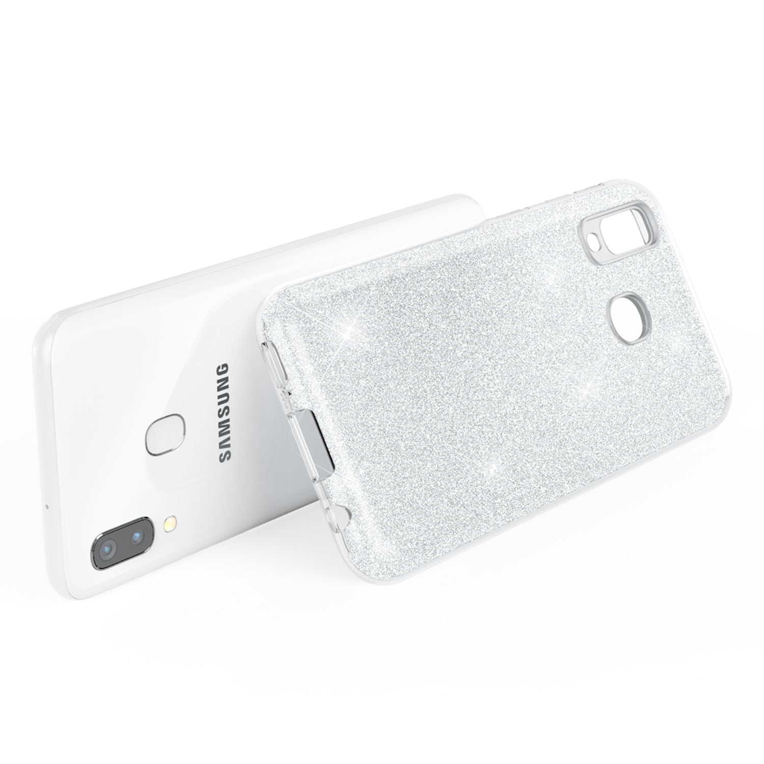NALIA Glitzer Handyhülle für Samsung Galaxy A40, Diamant Schutzhülle Glitzer Handyhülle Silber NALIA Protective Hülle