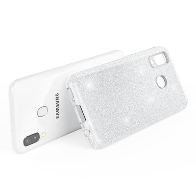 NALIA Glitzerhülle für Samsung Galaxy A40 – Funkelnder Glitzer-Look & Grip – SHINEPOP (Silikon Case) – Marke aus Berlin Silber NALIA Protective Hülle