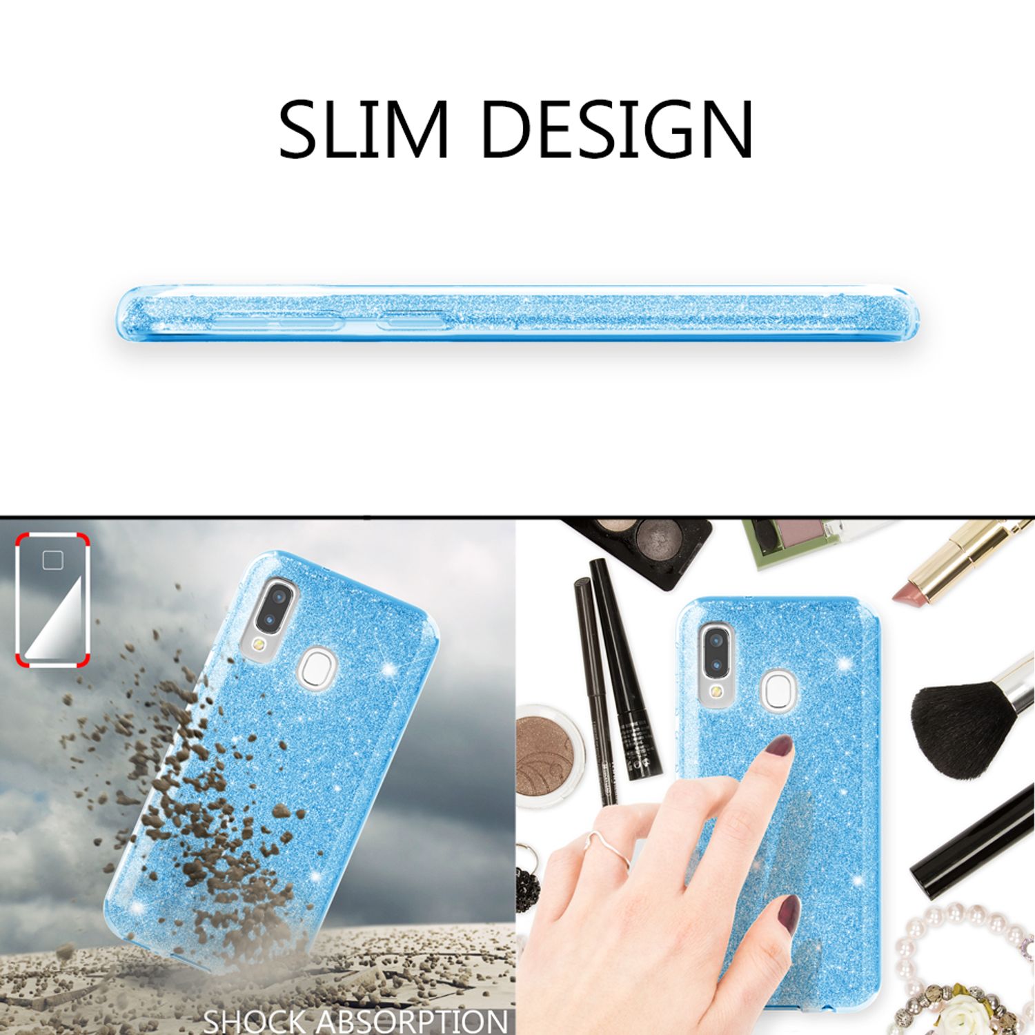NALIA Glitzer Handyhülle für Samsung Galaxy A40, Diamant Schutzhülle Glitzer Handyhülle Pink NALIA Protective Hülle