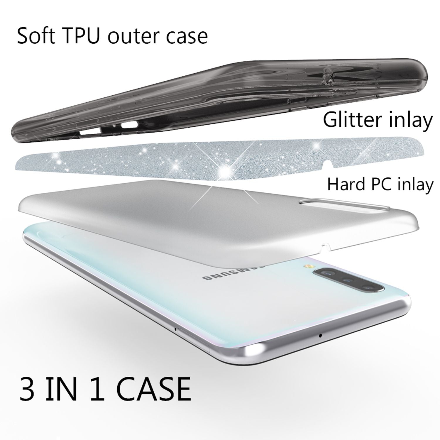 NALIA Glitzer Handyhülle für Samsung Galaxy A70, Diamant Schutzhülle Glitzer Handyhülle Schwarz NALIA Protective Hülle
