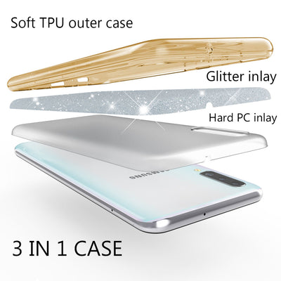 NALIA Glitzer Hülle kompatibel mit Samsung Galaxy A70, Diamant Schutzhülle Glitter Case Bling Cover Silikon Handyhülle Dünn, Ultra-Slim Phone Backcover Handy-Tasche Diamond Bumper Etui Gold NALIA Protective Hülle