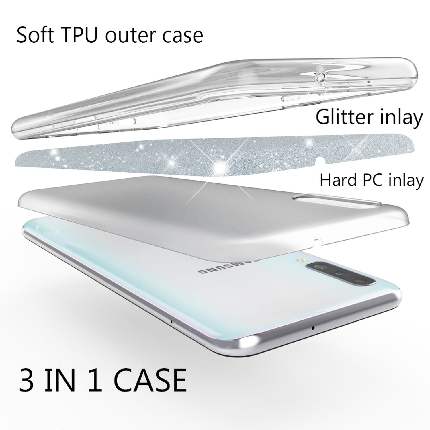 NALIA Glitzer Handyhülle für Samsung Galaxy A70, Diamant Schutzhülle Glitzer Handyhülle Silber NALIA Protective Hülle
