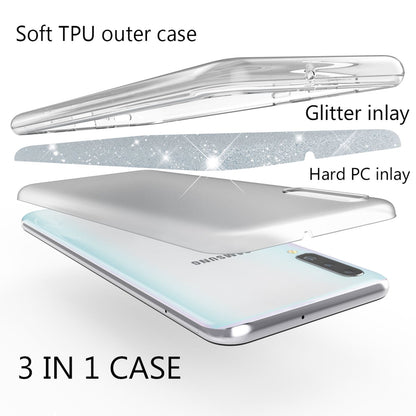 NALIA Glitzer Handyhülle für Samsung Galaxy A70, Diamant Schutzhülle Glitzer Handyhülle Silber NALIA Protective Hülle