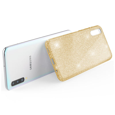 NALIA Glitzer Hülle kompatibel mit Samsung Galaxy A70, Diamant Schutzhülle Glitter Case Bling Cover Silikon Handyhülle Dünn, Ultra-Slim Phone Backcover Handy-Tasche Diamond Bumper Etui Gold NALIA Protective Hülle