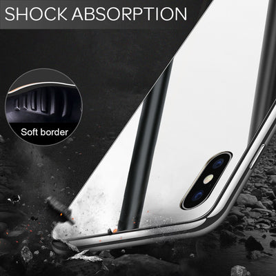 NALIA Spiegel Hartglas Hülle kompatibel mit iPhone X / XS, Mirror Hard-Case 9H Tempered Glass Cover & Silikon Bumper, Robuste Handyhülle Schutzhülle Etui Handy-Tasche Dünn Silber NALIA Protective Hülle