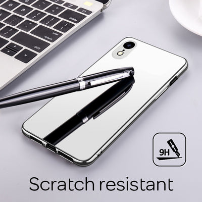 NALIA Spiegel Hartglas Hülle kompatibel mit iPhone XR, Mirror Hard-Case 9H Tempered Glass Cover & Silikon Bumper, Robuste Handyhülle Schutzhülle Etui Handy-Tasche Dünn Backcover NALIA Protective Hülle