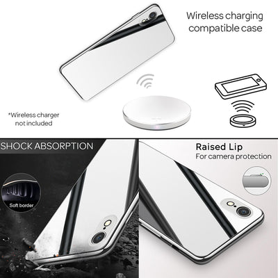NALIA Spiegel Hartglas Hülle kompatibel mit iPhone XR, Mirror Hard-Case 9H Tempered Glass Cover & Silikon Bumper, Robuste Handyhülle Schutzhülle Etui Handy-Tasche Dünn Backcover NALIA Protective Hülle