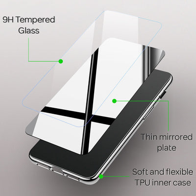 NALIA Spiegel Hartglas Hülle kompatibel mit iPhone XS Max, Mirror Hard-Case 9H Tempered Glass Cover & Silikon Bumper, Robuste Handyhülle Schutzhülle Etui Handy-Tasche Dünn Silber NALIA Protective Hülle