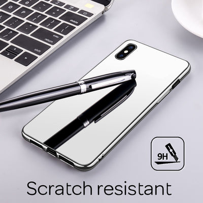 NALIA Spiegel Hartglas Hülle kompatibel mit iPhone XS Max, Mirror Hard-Case 9H Tempered Glass Cover & Silikon Bumper, Robuste Handyhülle Schutzhülle Etui Handy-Tasche Dünn Silber NALIA Protective Hülle