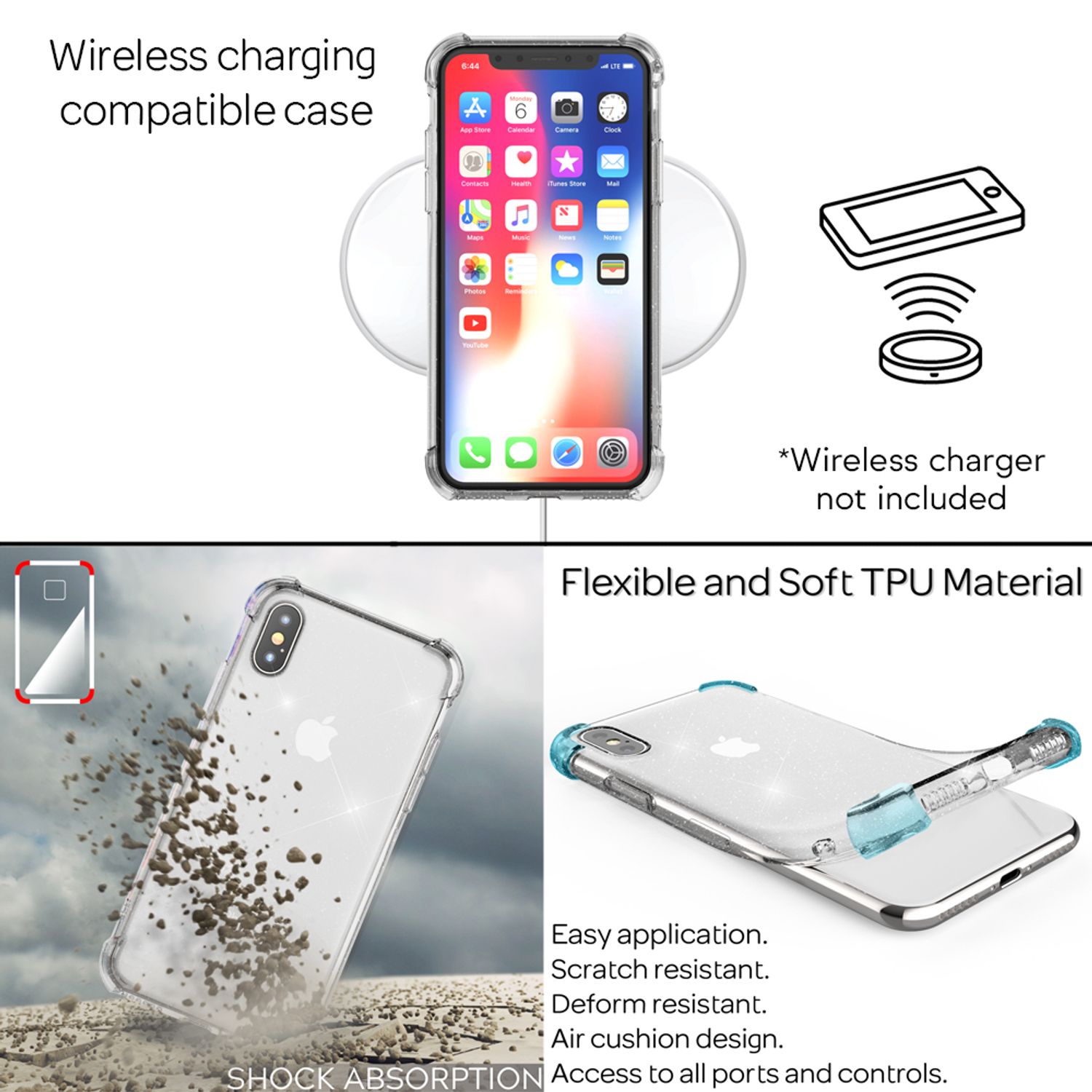 NALIA Glitzer Handy Hülle für iPhone XS Max, Schutz Case Cover Phone Bumper Etui Transparent NALIA