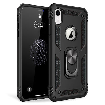 NALIA Panzerhülle für iPhone XR – Ring-Ständer 360° & Magnet-Halterung Kompatibel – RINGDEFEND (Stoßfestes Outdoor Case) – Marke aus Berlin Schwarz NALIA Protective Hülle