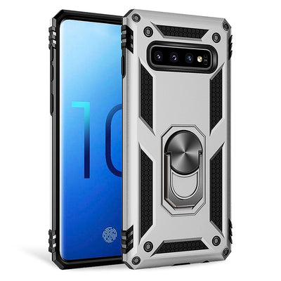 NALIA Panzerhülle für Samsung Galaxy S10 – Ring-Ständer 360° & Magnet-Halterung Kompatibel – RINGDEFEND (Stoßfestes Outdoor Case) – Marke aus Berlin Silber NALIA Protective Hülle