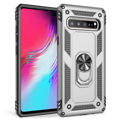 NALIA Panzerhülle für Samsung Galaxy S10 5G – Ring-Ständer 360° & Magnet-Halterung Kompatibel – RINGDEFEND (Stoßfestes Outdoor Case) – Marke aus Berlin Silber NALIA Protective Hülle