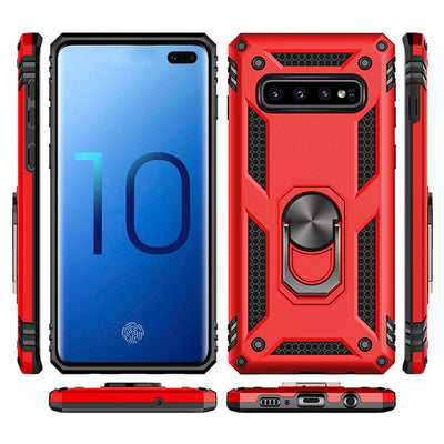 NALIA Panzerhülle für Samsung Galaxy S10 Plus – Ring-Ständer 360° & Magnet-Halterung Kompatibel – RINGDEFEND (Stoßfestes Outdoor Case) – Marke aus Berlin Schwarz NALIA Protective Hülle