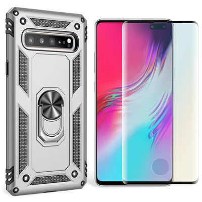 NALIA Panzerhülle für Samsung Galaxy S10 5G – Ring-Ständer 360° & Magnet-Halterung Kompatibel – RINGDEFEND (Stoßfestes Outdoor Case) – Marke aus Berlin Silber NALIA Outdoor Hülle
