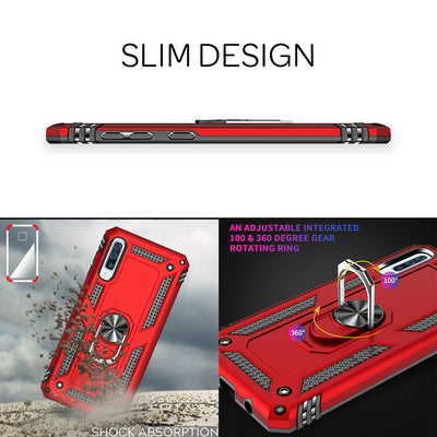 NALIA Ring Hülle + Schutzglas kompatibel mit Samsung Galaxy A70, 9H Displayschutz & 360° Finger-Halter Handyhülle für magnetische KFZ-Halterung, Silikon Cover & Hard-Case Bumper Schwarz NALIA Protective Hülle