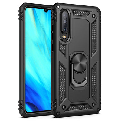 NALIA Panzerhülle für Huawei P30 – Ring-Ständer 360° & Magnet-Halterung Kompatibel – RINGDEFEND (Stoßfestes Outdoor Case) – Marke aus Berlin Schwarz NALIA Protective Hülle