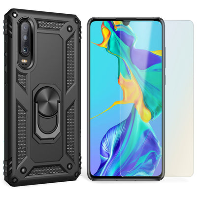 NALIA Panzerhülle für Huawei P30 – Ring-Ständer 360° & Magnet-Halterung Kompatibel – RINGDEFEND (Stoßfestes Outdoor Case) – Marke aus Berlin Schwarz NALIA Outdoor Hülle