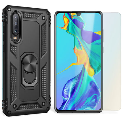 NALIA Ring Handy Hülle für Huawei P30, Case Cover Bumper Display Schutz Glas Schwarz NALIA Outdoor Hülle