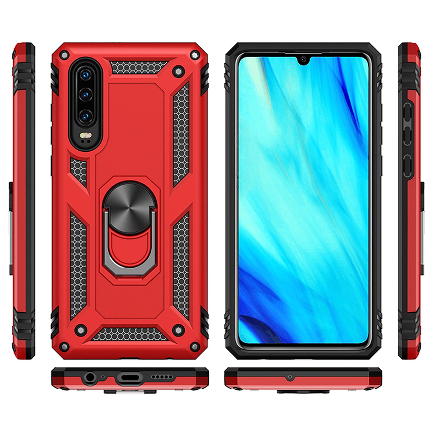 NALIA Ring Handy Hülle für Huawei P30, Case Cover Bumper Display Schutz Glas Schwarz NALIA Outdoor Hülle