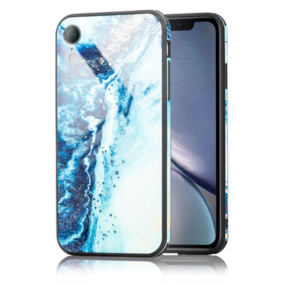 NALIA Hartglas Hülle kompatibel mit iPhone XR, Marmor Design Hard-Case aus 9H Tempered Glass & Silikon Bumper, Robuste Motiv Handyhülle Phone Cover Schutzhülle Handy-Tasche Pink Blau NALIA Protective Hülle