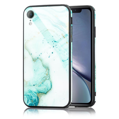 NALIA Hartglas Hülle kompatibel mit iPhone XR, Marmor Design Hard-Case aus 9H Tempered Glass & Silikon Bumper, Robuste Motiv Handyhülle Phone Cover Schutzhülle Handy-Tasche Pink Blau NALIA Protective Hülle