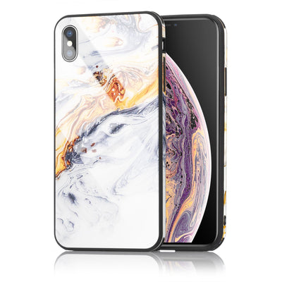 NALIA Hartglas Hülle kompatibel mit iPhone XS Max, Marmor Design Hard-Case aus 9H Tempered Glass & Silikon Bumper, Robuste Handyhülle Phone Cover Schutzhülle Handy-Tasche Gold Grau NALIA Protective Hülle