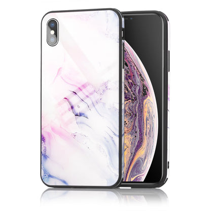 NALIA Handy Hülle für iPhone XS Max, Hartglas Marmor Design Schutz Case Cover Pink Blau NALIA