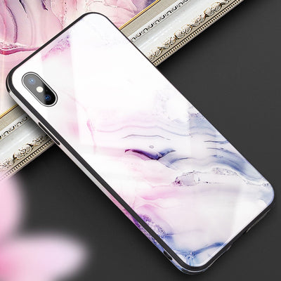 NALIA Hartglas Hülle kompatibel mit iPhone XS Max, Marmor Design Hard-Case aus 9H Tempered Glass & Silikon Bumper, Robuste Handyhülle Phone Cover Schutzhülle Handy-Tasche Pink Blau NALIA Protective Hülle