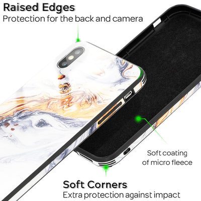 NALIA Hartglas Hülle kompatibel mit iPhone XS Max, Marmor Design Hard-Case aus 9H Tempered Glass & Silikon Bumper, Robuste Handyhülle Phone Cover Schutzhülle Handy-Tasche Gold Grau NALIA Protective Hülle