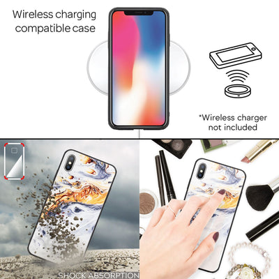 NALIA Hartglas Hülle kompatibel mit iPhone XS Max, Marmor Design Hard-Case aus 9H Tempered Glass & Silikon Bumper, Robuste Handyhülle Phone Cover Schutzhülle Handy-Tasche Gold Grau NALIA Protective Hülle