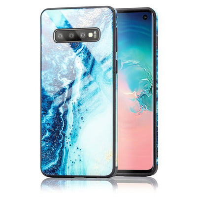 NALIA Hartglas Hülle kompatibel mit Samsung Galaxy S10, Marmor Design Hard-Case aus 9H Tempered Glass & Silikon Bumper, Robuste Handyhülle Phone Cover Schutzhülle Handy-Tasche Pink Blau NALIA Protective Hülle