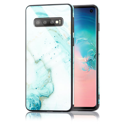 NALIA Hartglas Hülle kompatibel mit Samsung Galaxy S10, Marmor Design Hard-Case aus 9H Tempered Glass & Silikon Bumper, Robuste Handyhülle Phone Cover Schutzhülle Handy-Tasche Pink Blau NALIA Protective Hülle