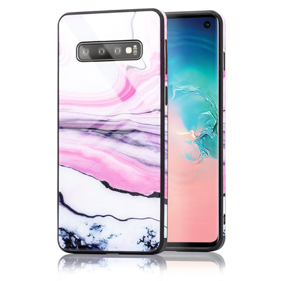 NALIA Hartglas Hülle kompatibel mit Samsung Galaxy S10, Marmor Design Hard-Case aus 9H Tempered Glass & Silikon Bumper, Robuste Handyhülle Phone Cover Schutzhülle Handy-Tasche Pink Lila NALIA Protective Hülle