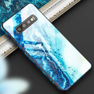 NALIA Hartglas Hülle kompatibel mit Samsung Galaxy S10, Marmor Design Hard-Case aus 9H Tempered Glass & Silikon Bumper, Robuste Handyhülle Phone Cover Schutzhülle Handy-Tasche Pink Blau NALIA Protective Hülle