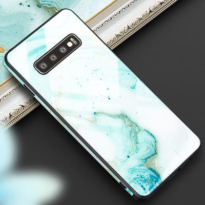 NALIA Hartglas Hülle kompatibel mit Samsung Galaxy S10, Marmor Design Hard-Case aus 9H Tempered Glass & Silikon Bumper, Robuste Handyhülle Phone Cover Schutzhülle Handy-Tasche Pink Blau NALIA Protective Hülle