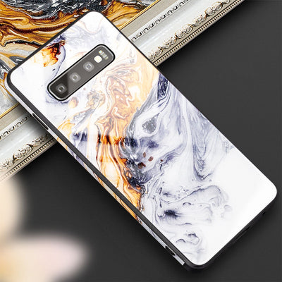 NALIA Hartglas Hülle kompatibel mit Samsung Galaxy S10, Marmor Design Hard-Case aus 9H Tempered Glass & Silikon Bumper, Robuste Handyhülle Phone Cover Schutzhülle Handy-Tasche Pink Blau NALIA Protective Hülle