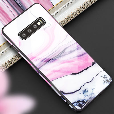 NALIA Hartglas Hülle kompatibel mit Samsung Galaxy S10, Marmor Design Hard-Case aus 9H Tempered Glass & Silikon Bumper, Robuste Handyhülle Phone Cover Schutzhülle Handy-Tasche Pink Lila NALIA Protective Hülle