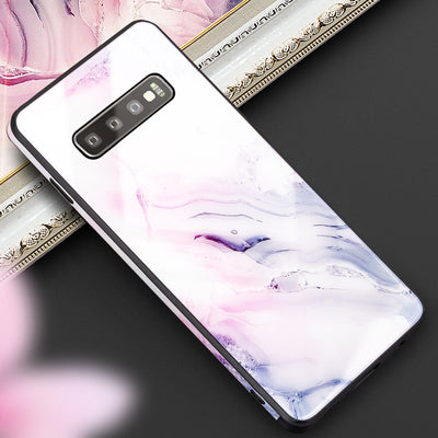 NALIA Hartglas Hülle kompatibel mit Samsung Galaxy S10, Marmor Design Hard-Case aus 9H Tempered Glass & Silikon Bumper, Robuste Handyhülle Phone Cover Schutzhülle Handy-Tasche Pink Blau NALIA Protective Hülle