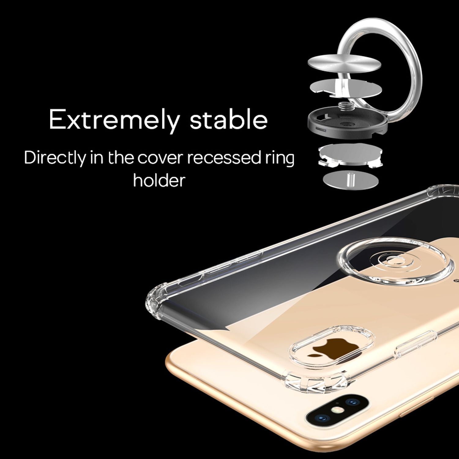 NALIA Pop-Up Ring Hülle für iPhone XS Max, 360° Handy Schutz Case Cover Tasche Transparent NALIA