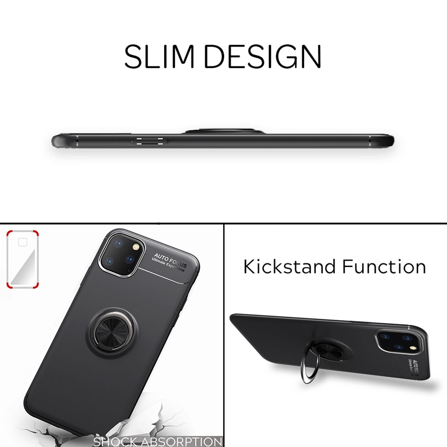 NALIA Ring Hülle für iPhone 11 Pro Max, Schutz Cover Magnetisch Silikon Case Schwarz NALIA Protective Hülle