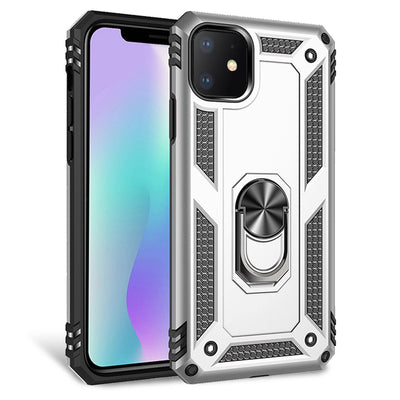 NALIA Panzerhülle für iPhone 11 – Ring-Ständer 360° & Magnet-Halterung Kompatibel – RINGDEFEND (Stoßfestes Outdoor Case) – Marke aus Berlin Silber NALIA Outdoor Hülle
