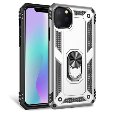 NALIA Panzerhülle für iPhone 11 Pro – Ring-Ständer 360° & Magnet-Halterung Kompatibel – RINGDEFEND (Stoßfestes Outdoor Case) – Marke aus Berlin Silber NALIA Protective Hülle