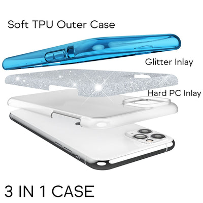 NALIA Glitzerhülle für iPhone 11 Pro Max – Funkelnder Glitzer-Look & Grip – SHINEPOP (Silikon Case) – Marke aus Berlin Silber NALIA Protective Hülle