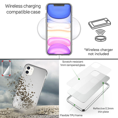 NALIA Spiegelhülle für iPhone 11 – Echtes Glas (9H Spiegel & Robust) – RAYN (Premium Hardcase & Silikon Bumper) – Marke aus Berlin Silber NALIA Protective Hülle